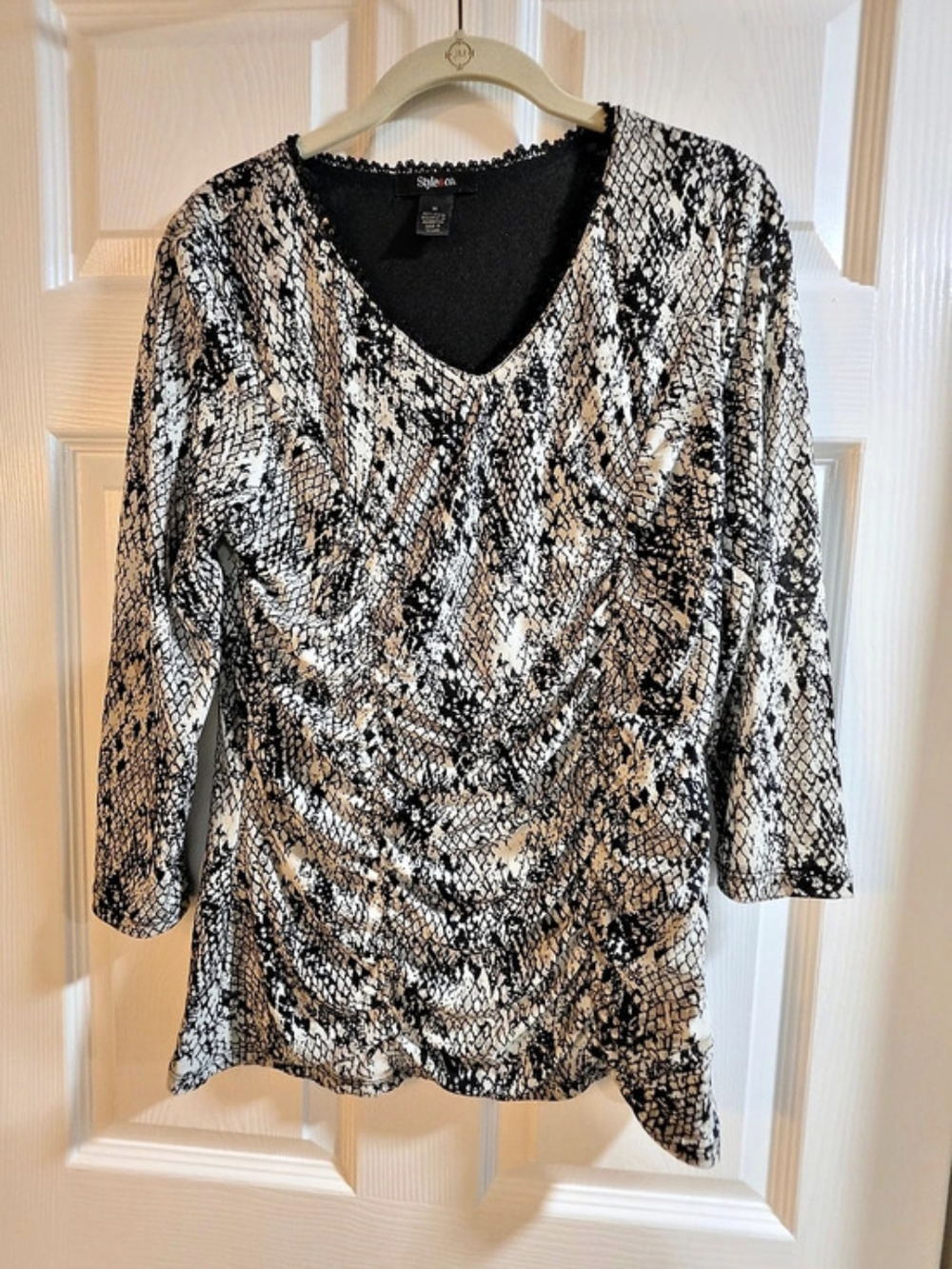 Style & Co. Snakeskin Print Ruched Front Top - Size Medium